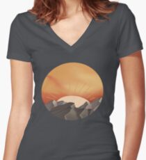 Sunset over mountains Women's Fitted V-Neck T-Shirt