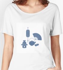 Chinese lantern, kettle, cups, fan, kagami mochi. Women's Relaxed Fit T-Shirt