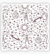 Seamless pattern. Telescope, sun, planets, stars. Sticker