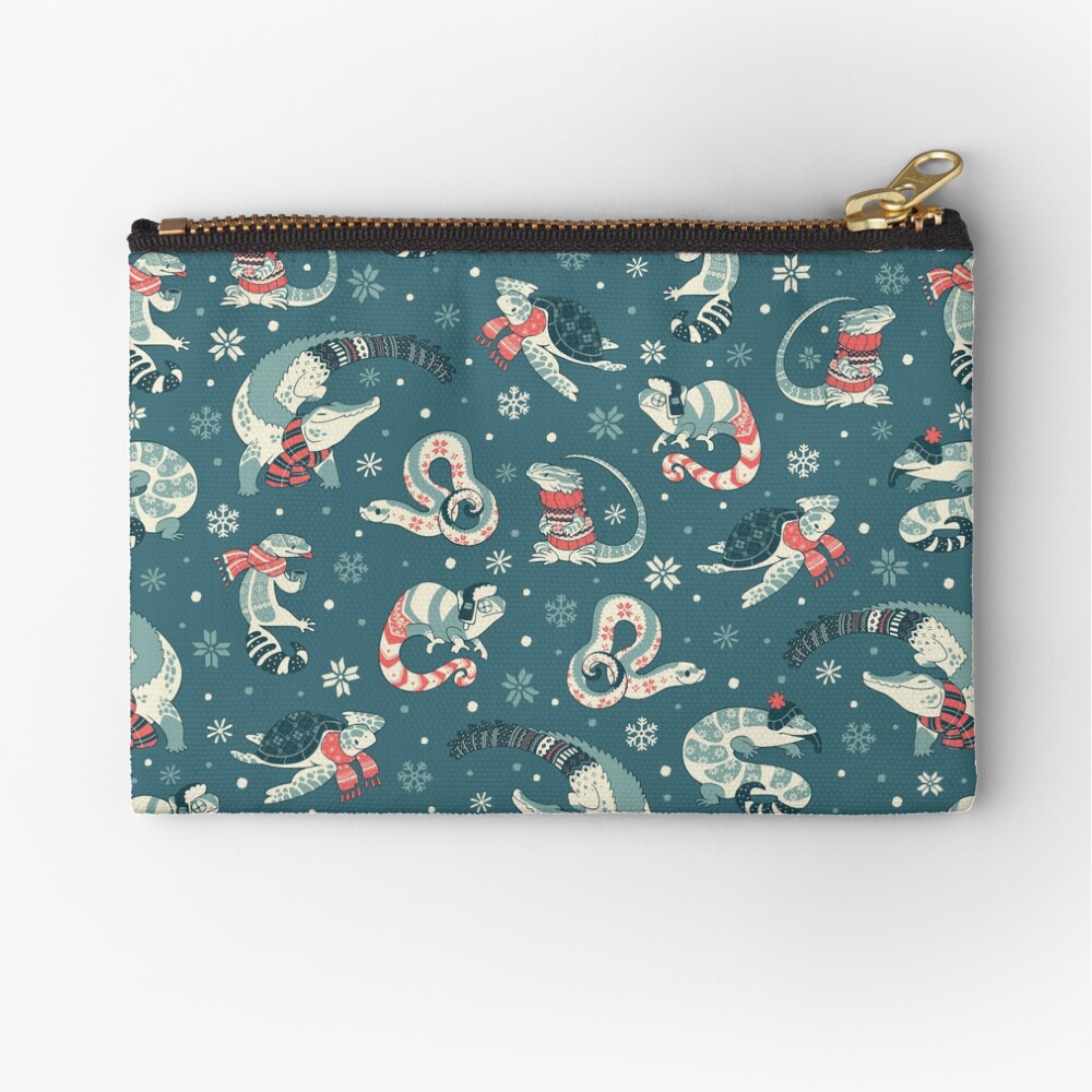 Winter herps in dark blue Zipper Pouch