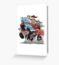 Hot Rod Santa Christmas Cartoon Greeting Card