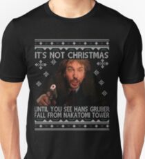 Die Hard Its Not Christmas Unil Hans Gruber Falls Off Nakatomi Tower Knit Pattern Unisex T-Shirt