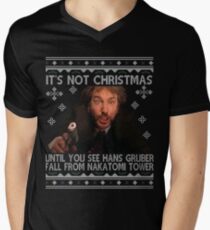 Die Hard Its Not Christmas Unil Hans Gruber Falls Off Nakatomi Tower Knit Pattern Men's V-Neck T-Shirt