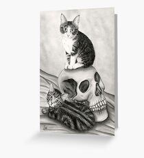 Witch's Kittens Skull Tabby Cats Greeting Card