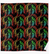 Neon feathers and leaves on a black background. Poster