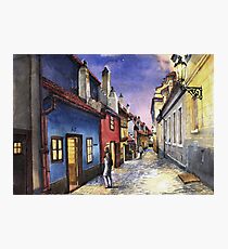 Prague Old Street Golden Line Photographic Print