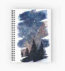 Watercolor pine forest and galaxy painting. Brush stroke version Spiral Notebook