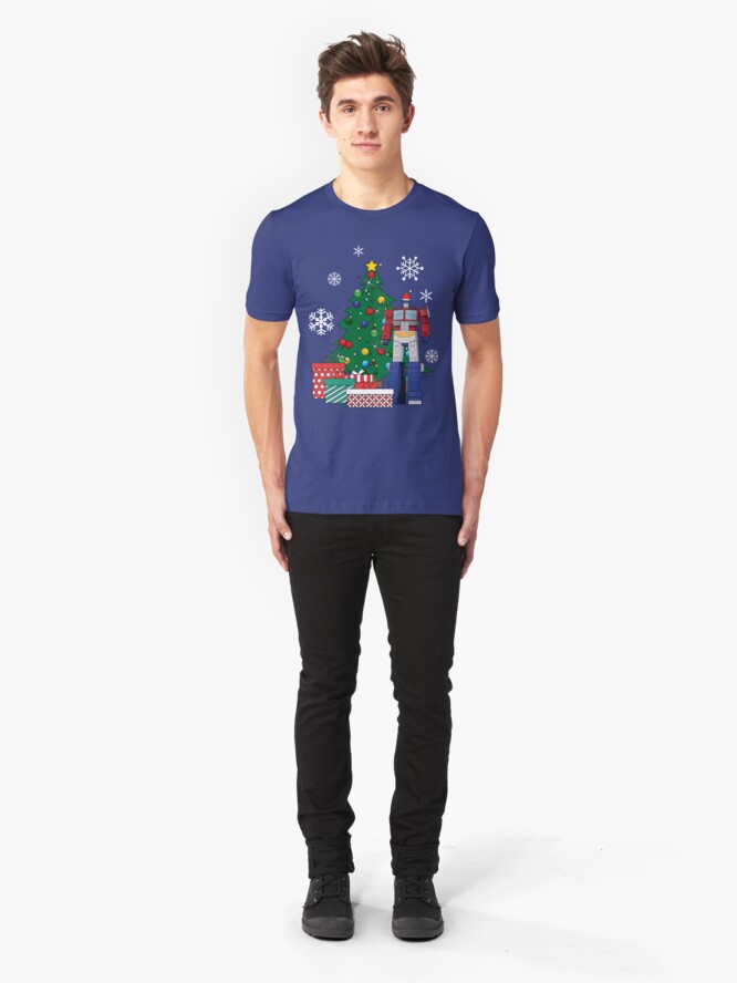 Alternate view of Optimus Prime Around The Christmas Tree Slim Fit T-Shirt
