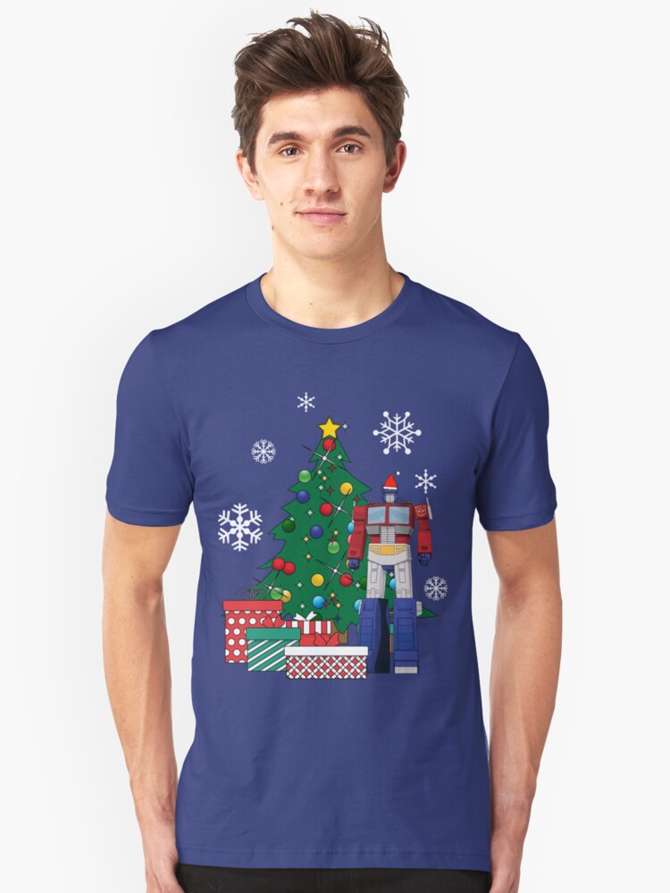 Alternate view of Optimus Prime Around The Christmas Tree Slim Fit T-Shirt