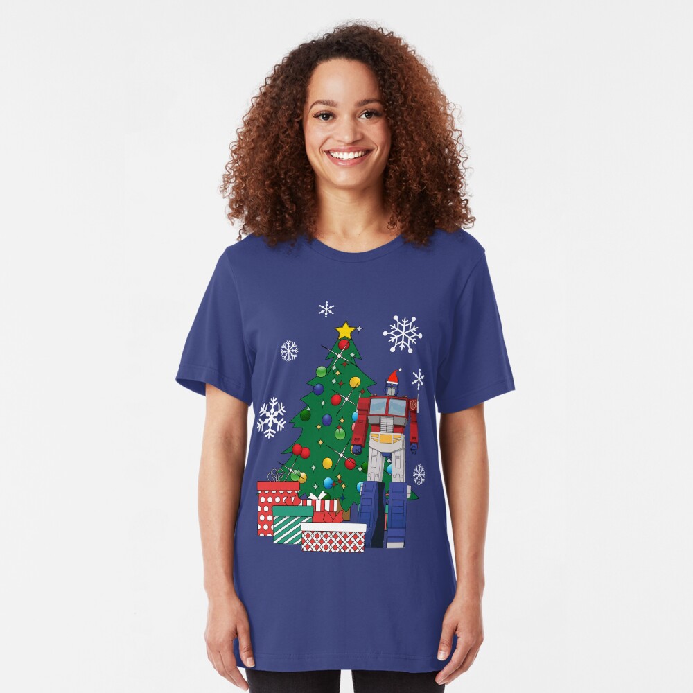 Optimus Prime Around The Christmas Tree Slim Fit T-Shirt