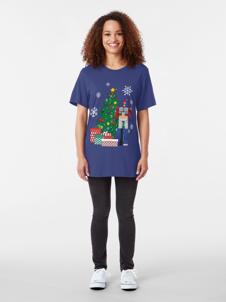 Alternate view of Optimus Prime Around The Christmas Tree Slim Fit T-Shirt