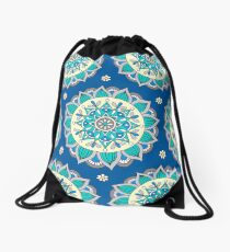 Blue & Cream Mandala Drawstring Bag