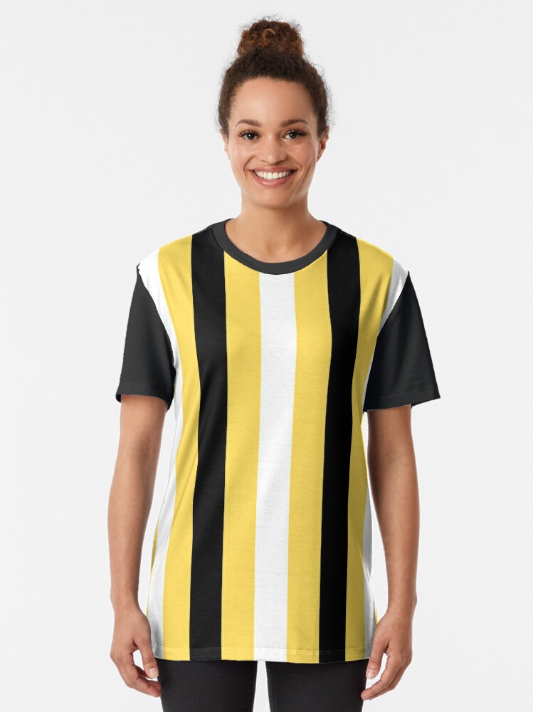 Black White And Yellow Vertical Stripes T Shirt By Starrylite