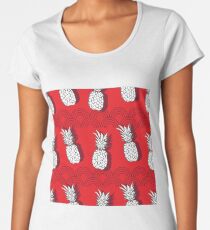 Pineapple Groove-Fruit Delight. Seamless Repeat Pattern illustration.Background in Red White and Grey. Women's Premium T-Shirt