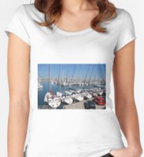 Port Olimpic marina in Barcelona Women's Fitted Scoop T-Shirt
