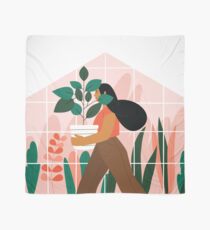 Beautiful girl with plant in pot Scarf