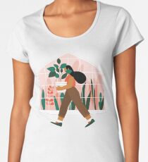 Beautiful girl with plant in pot Women's Premium T-Shirt