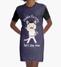 Don't Stop Meow! Cute Freddie Cat Graphic T-Shirt Dress