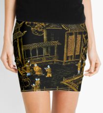 black and gold oriental silk pagodas Mini Skirt