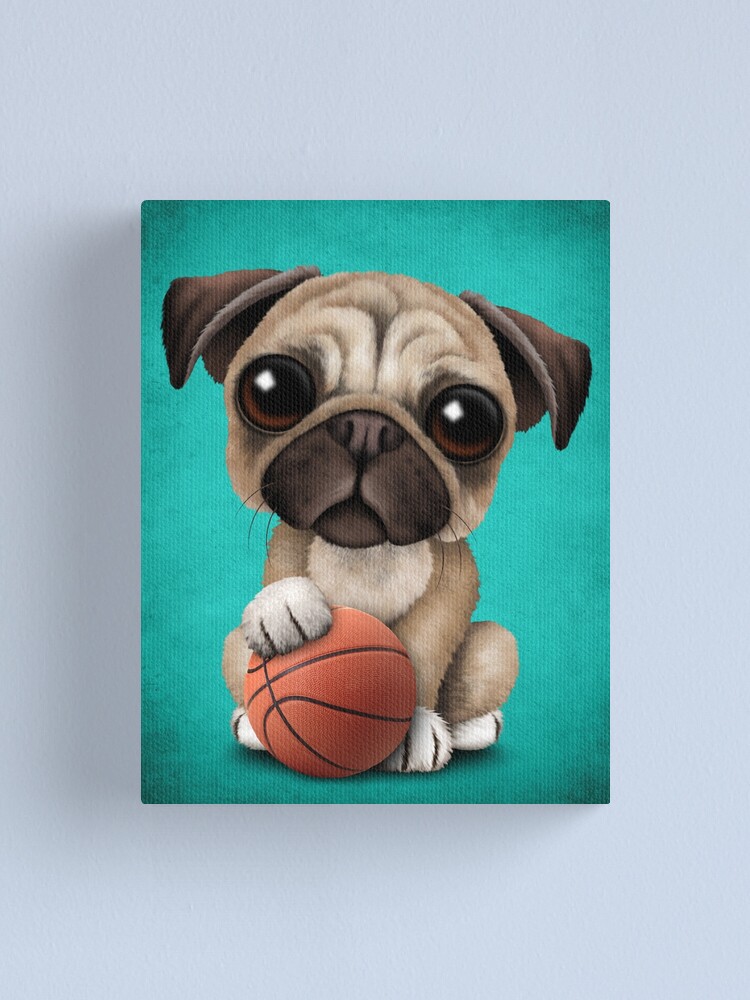 Alternate view of Cute Pug Puppy Dog Playing With Basketball Canvas Print