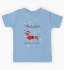 Dachschund through the snow - santa Kids Tee