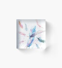 Watercolor Feather Art Pattern Acrylic Block