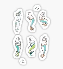 Magical Purrmaid Swimming Sticker Set, Adorable Cartoon Kitty Mermaids Sticker