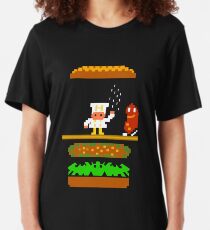 Burger Time Retro 80's Arcade Game design Slim Fit T-Shirt