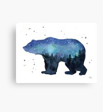 Forest Bear Watercolor Silhouette Canvas Print