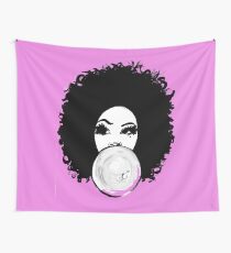 Curly Afro Pretty Girl Black Hair Bubble Gum Poppin T-Shirt Tees Wall Tapestry