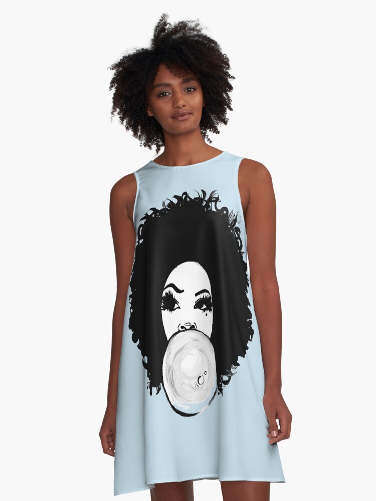 Curly Afro Pretty Girl Bubble Gum Poppin Natural Hair Art A Line