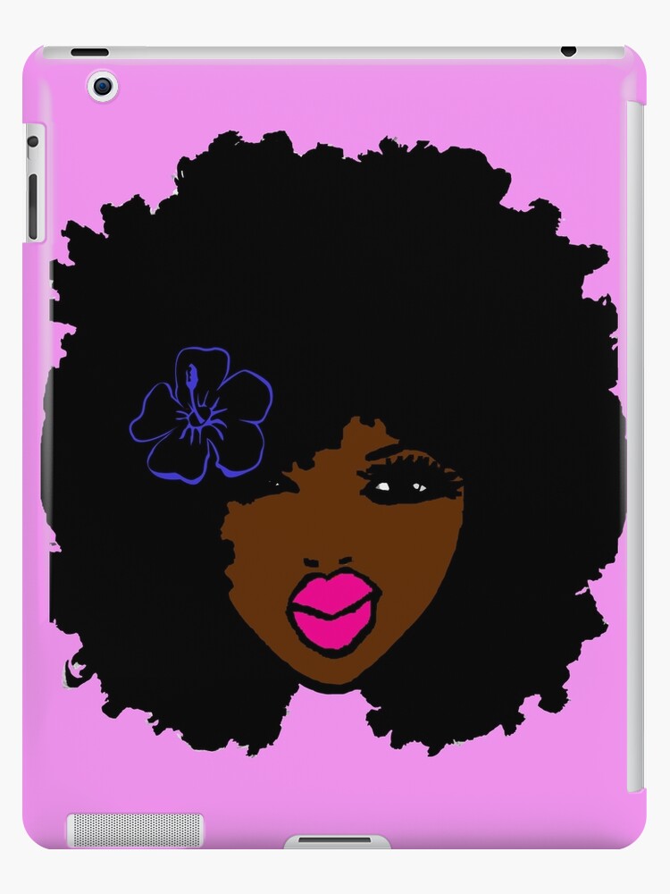 Brown Skin Afro Curly Natural Hair Flower Girl Pink Lipstick Ipad Case Skin By Ellendaisyshop
