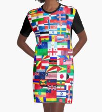International Flags Collage Graphic T-Shirt Dress