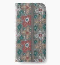 Knitted canvas with a festive pattern ornament. iPhone Wallet/Case/Skin