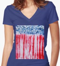 USA Tie Dye | Colorful Vintage Retro 70's 80's 90's Art Women's Fitted V-Neck T-Shirt