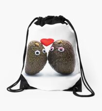 Romantic avocados couple with googly eyes Drawstring Bag