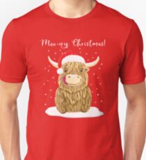 Scottish Highland Cow, Moo-rry Christmas Wee Hamish Slim Fit T-Shirt