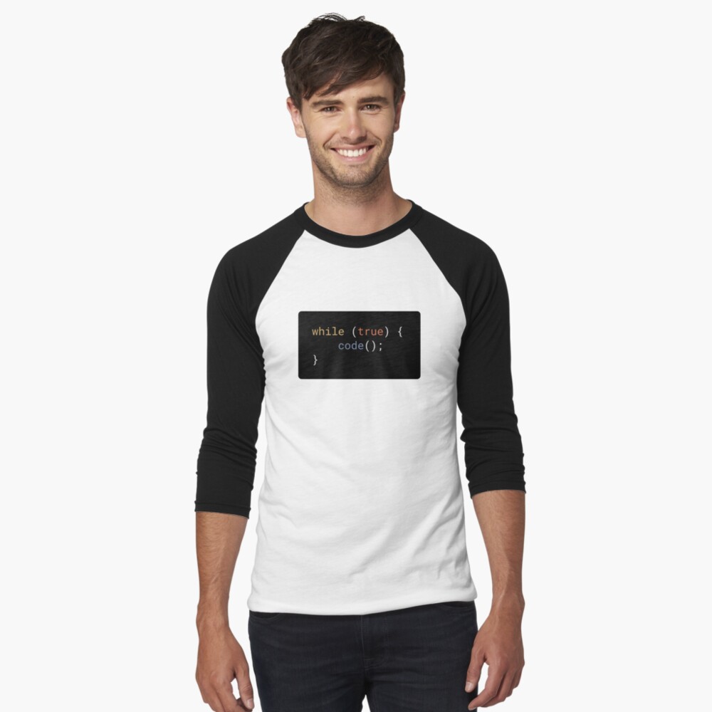 JavaScript - While True Code (with background) Baseball ¾ Sleeve T-Shirt