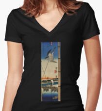 A Cuckoo Flying Past Masts by Utagawa Hiroshige (Reproduction) Women's Fitted V-Neck T-Shirt