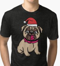 Cute pug dog ready for Christmas Tri-blend T-Shirt