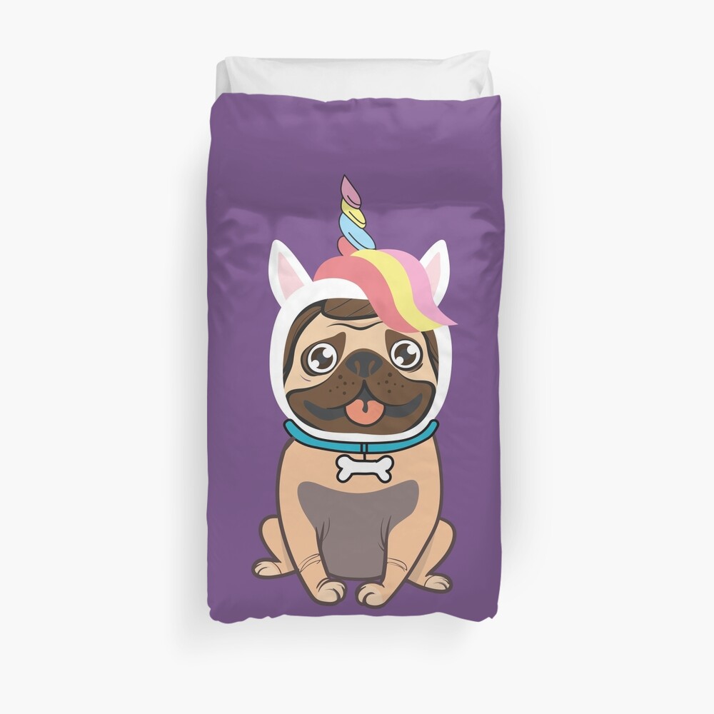"Pug Unicorn Cute Pug Art Unicorn Costume UNIPUG" Duvet Cover by
