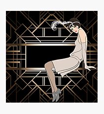 Art deco,gold,black,pattern,cute,Flapper girl,beautiful,elegant,chic,The Great Gatsby,vintage,retro, Photographic Print