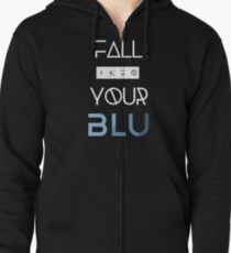 BLU weißer Text Hoodie mit Reißverschluss