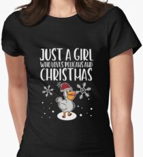 Xmas Pelican Santa Bird Christmas Gift Women's Fitted T-Shirt