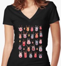 Reindeers - Animal cuteness - Winter watercolor pattern - Rudolph Women's Fitted V-Neck T-Shirt