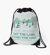 Never stop exploring Drawstring Bag