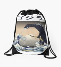 Godzilla off Kanagawa Drawstring Bag