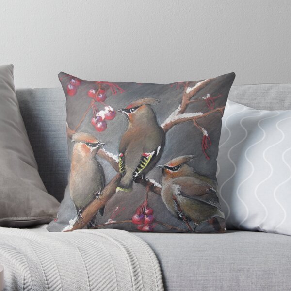 Cedar waxwings Throw Pillow