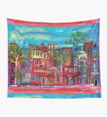 Red streetscape abstract Wall Tapestry