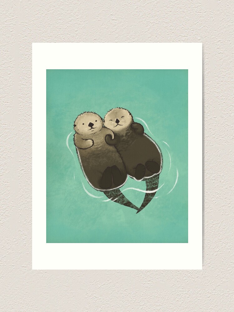 Alternate view of Significant Otters - Otters Holding Hands Art Print